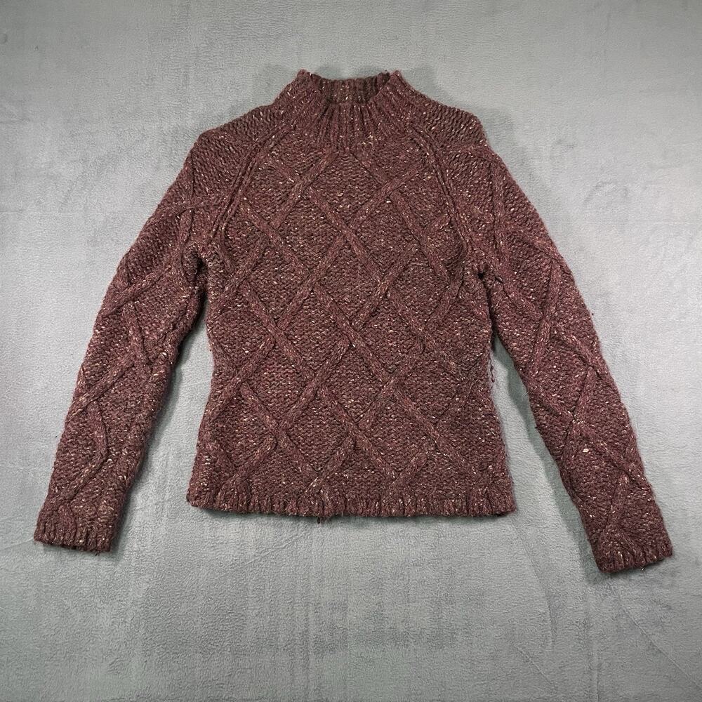 Jones New York Sweater Burgundy Women M Wool Mohair Cable Knit Y2K Cozy